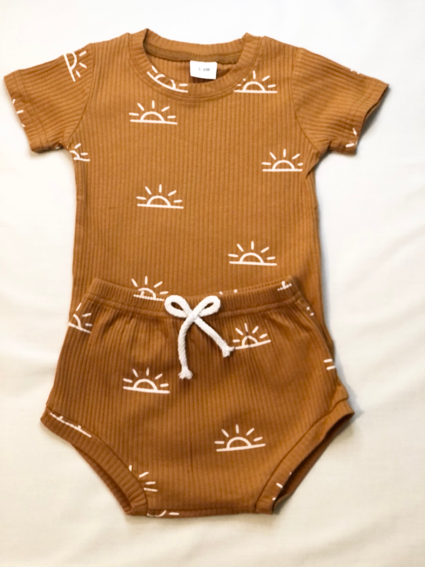 Light Brown Ribbed T-shirt and Shorts set