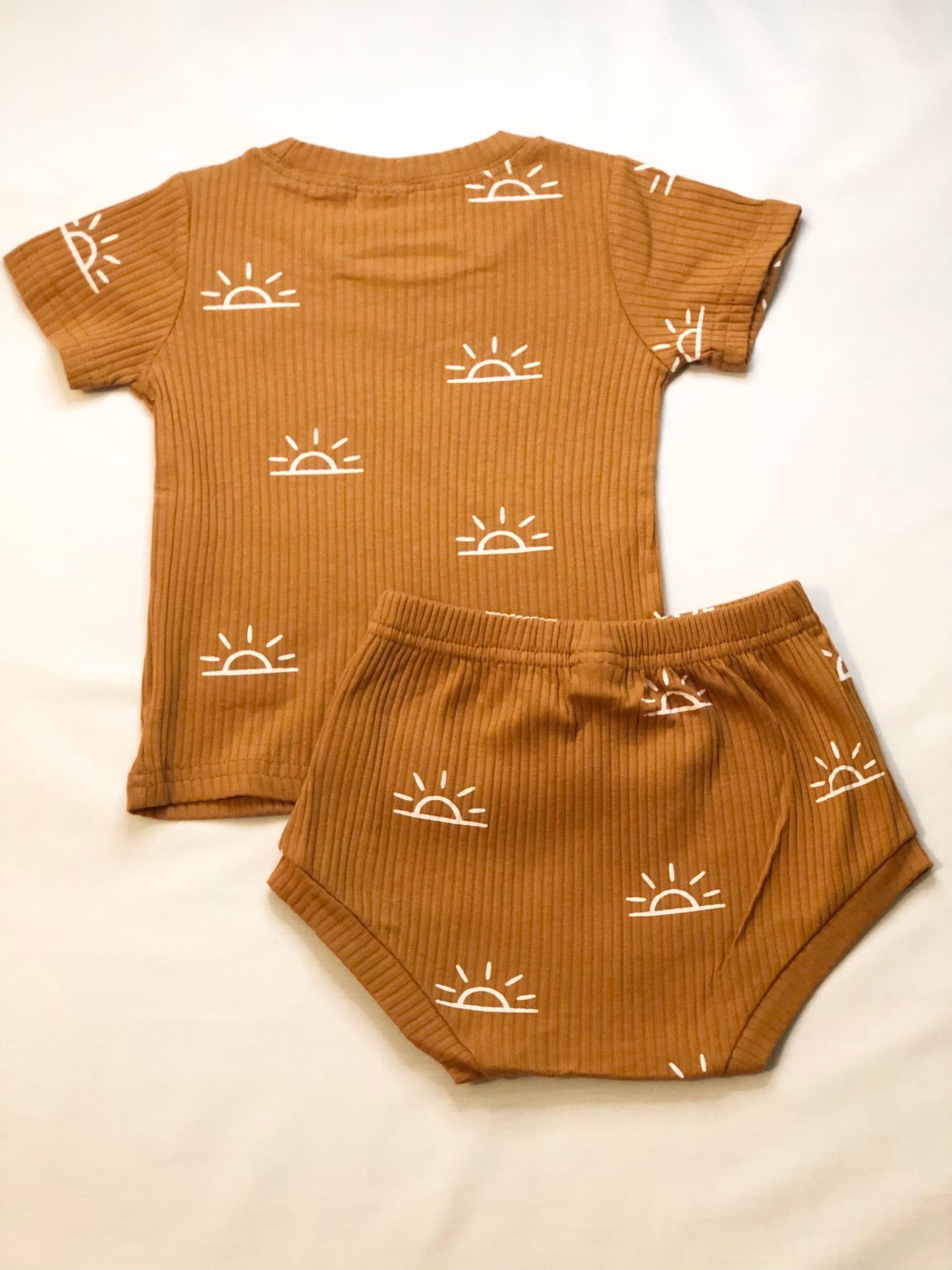 Light Brown Ribbed T-shirt and Shorts set