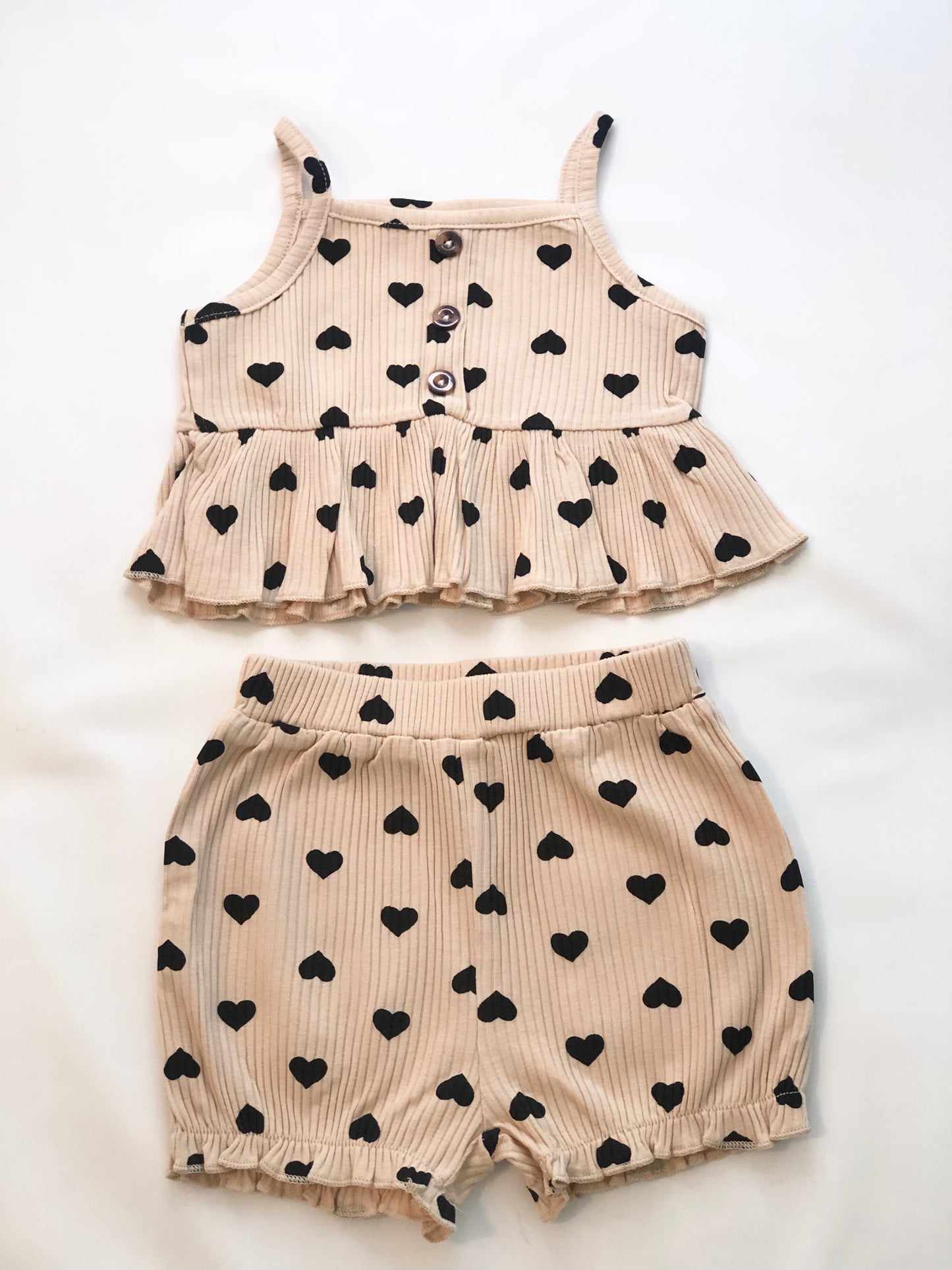 Beige Heart Peplum Short Set